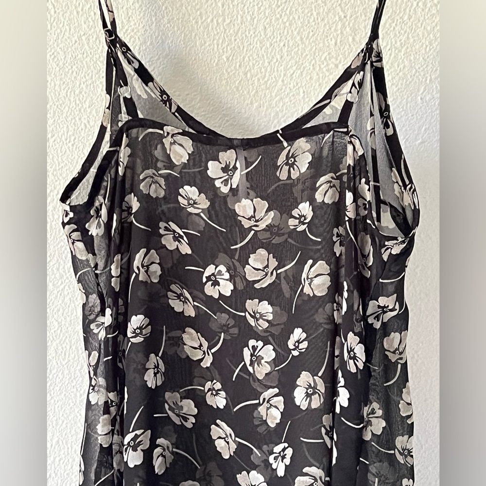 Free People Sheer AOP Black and White Floral Cami Layering Tank Top Size XS